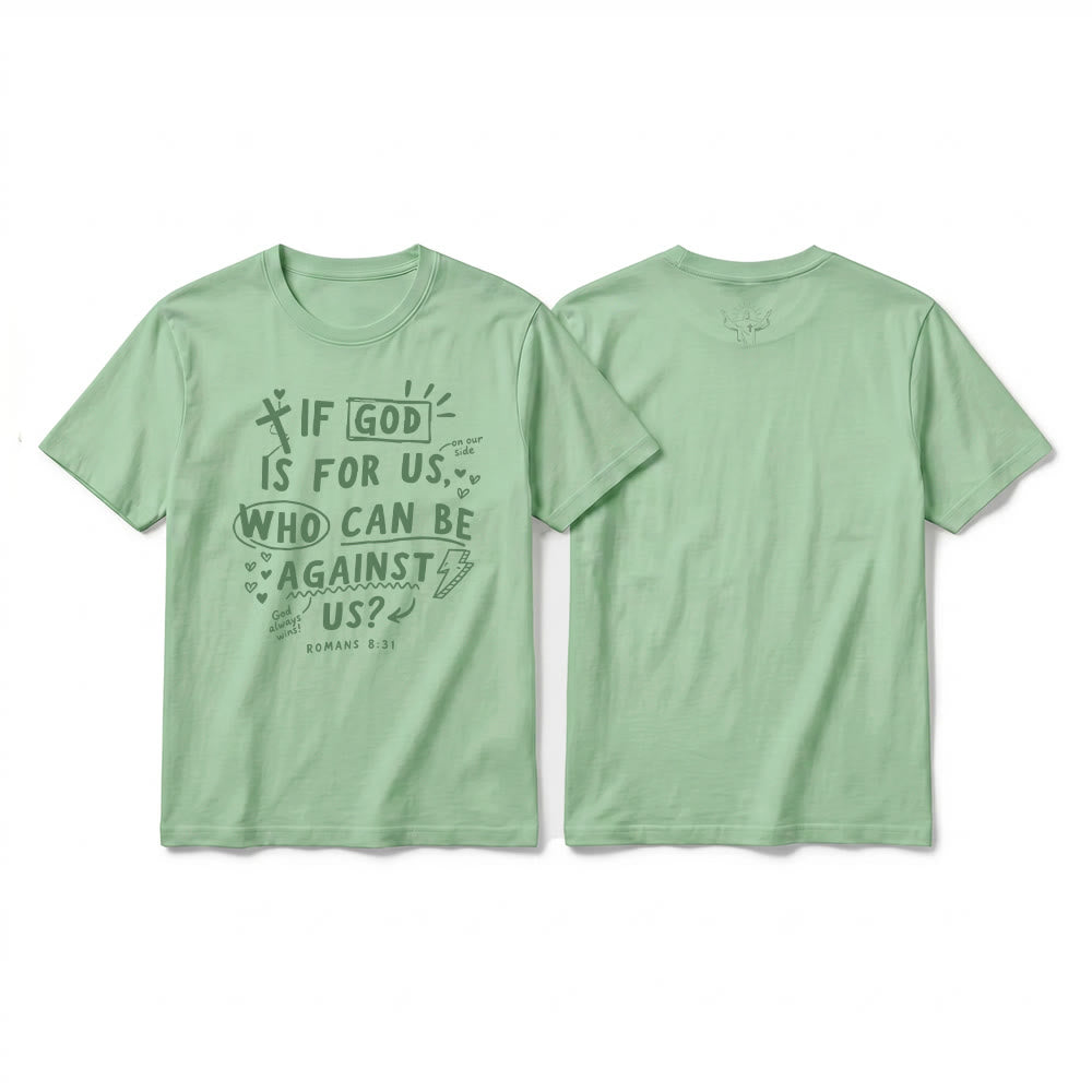 Christianartworkshop Maglietta a maniche corte di alta qualità con la scritta "Se Dio è per noi, chi sarà contro di noi?" Romani 8:31 - Verde chiaro - 2XL - image 22