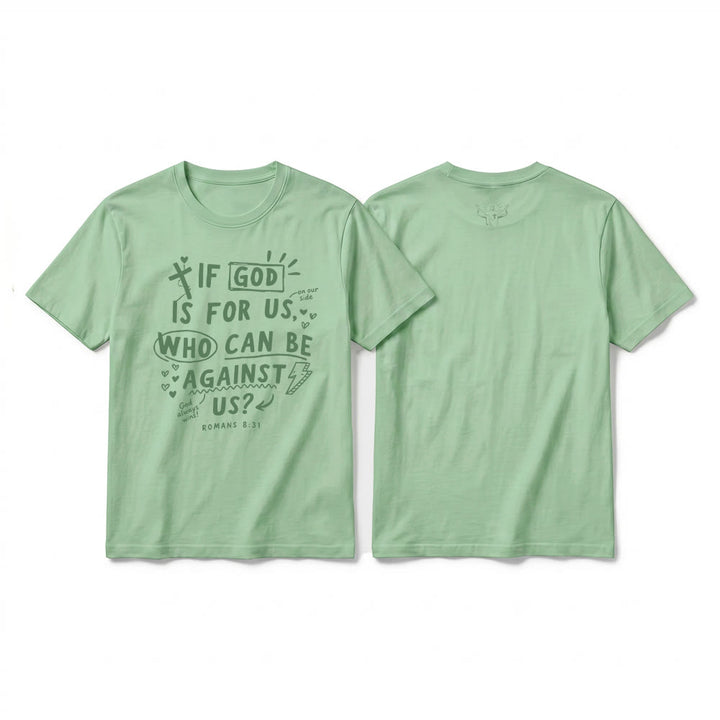Christianartworkshop Maglietta a maniche corte di alta qualità con la scritta "Se Dio è per noi, chi sarà contro di noi?" Romani 8:31 - Verde chiaro - 2XL - image 22