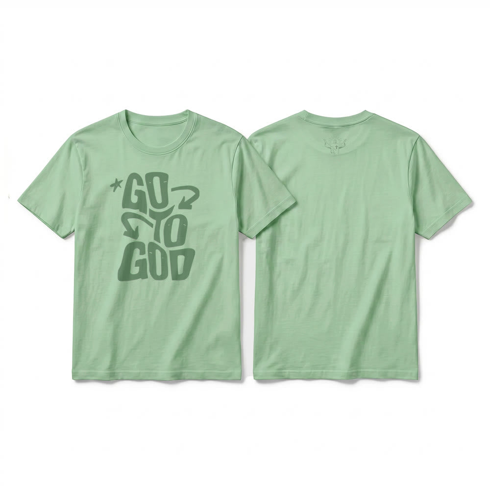Christianartworkshop T-shirt a maniche corte premium con scritta "Go To God" e accento stellato. - Verde chiaro - 2XL - image 22