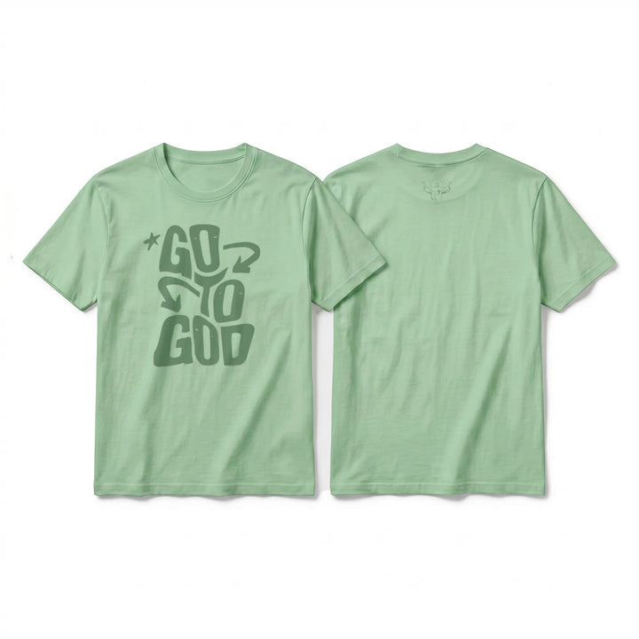 Christianartworkshop T-shirt a maniche corte premium con scritta "Go To God" e accento stellato. - Verde chiaro - 2XL - image 22