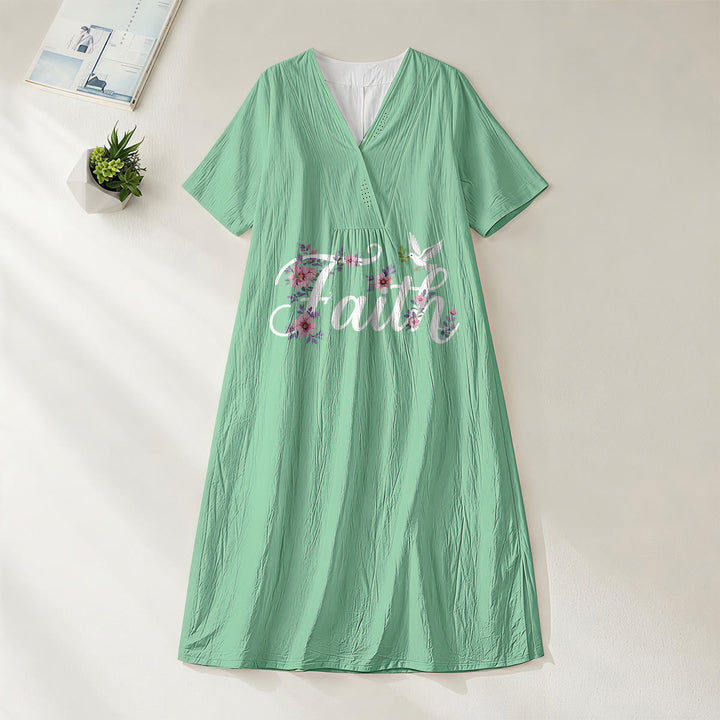 Abito midi da spiaggia con scollo a V e stampa "Dove bianca e fiori" Christianartworkshop Faith Script. - Verde - 4XL - image 2