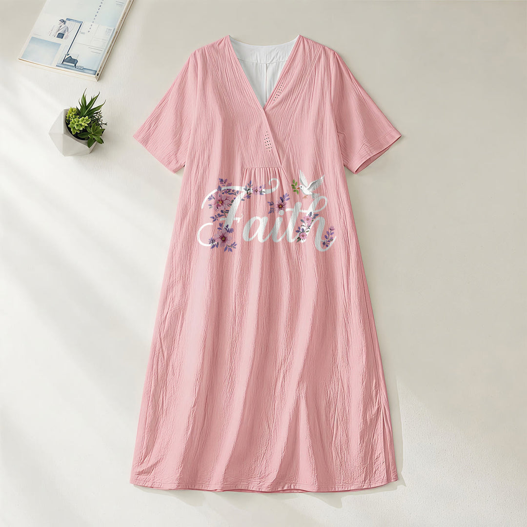 Abito midi da spiaggia con scollo a V e stampa "Dove bianca e fiori" Christianartworkshop Faith Script. - Rosa - 4XL - image 0