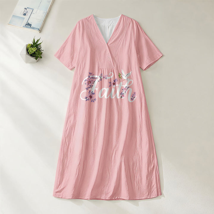 Abito midi da spiaggia con scollo a V e stampa "Dove bianca e fiori" Christianartworkshop Faith Script. - Rosa - 4XL - image 0