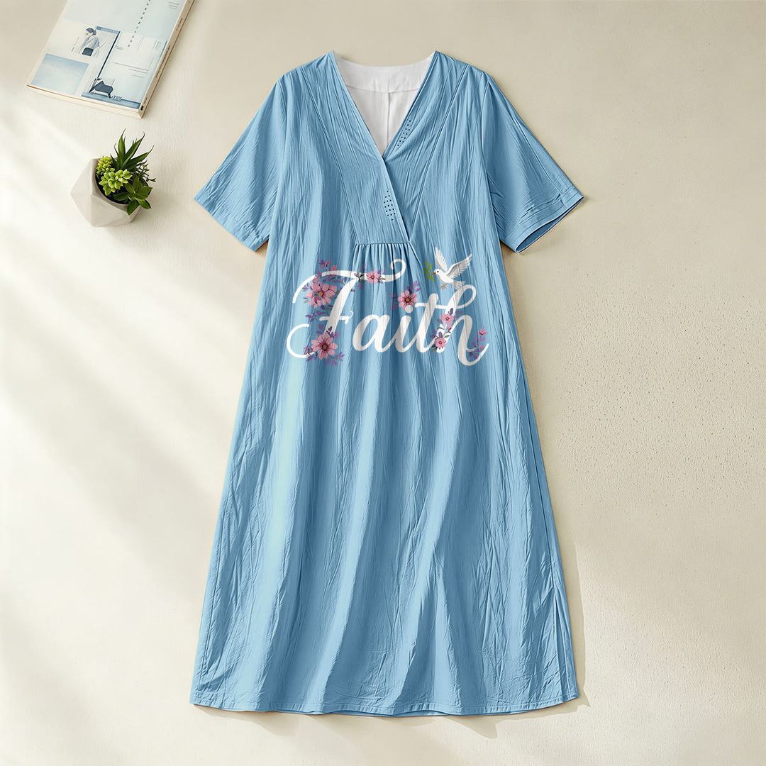 Abito midi da spiaggia con scollo a V e stampa "Dove bianca e fiori" Christianartworkshop Faith Script. - Blu - 4XL - image 6
