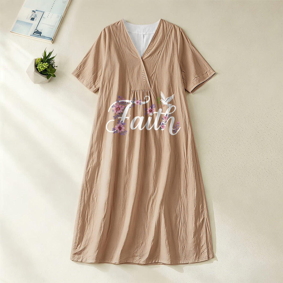 Abito midi da spiaggia con scollo a V e stampa "Dove bianca e fiori" Christianartworkshop Faith Script. - Cachi - 4XL - image 8