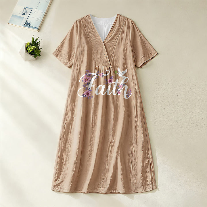 Abito midi da spiaggia con scollo a V e stampa "Dove bianca e fiori" Christianartworkshop Faith Script. - Cachi - 4XL - image 8