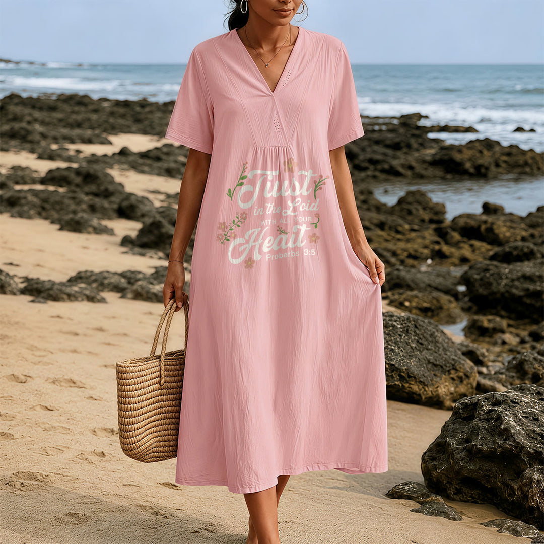 Christianartworkshop Confida nel Signore con tutto il tuo cuore Proverbi 3:5 Abito midi con scollo a V e stampa floreale - image 3