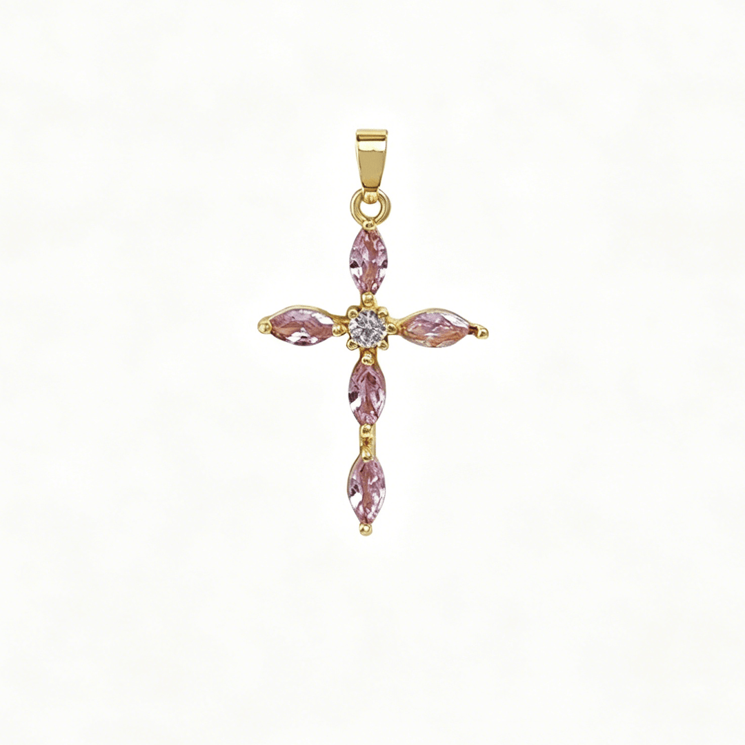 Christianartworkshop Elegante collana con croce a più pietre: simbolo di serena fede e dolce calore spirituale. - Rosa - image 5