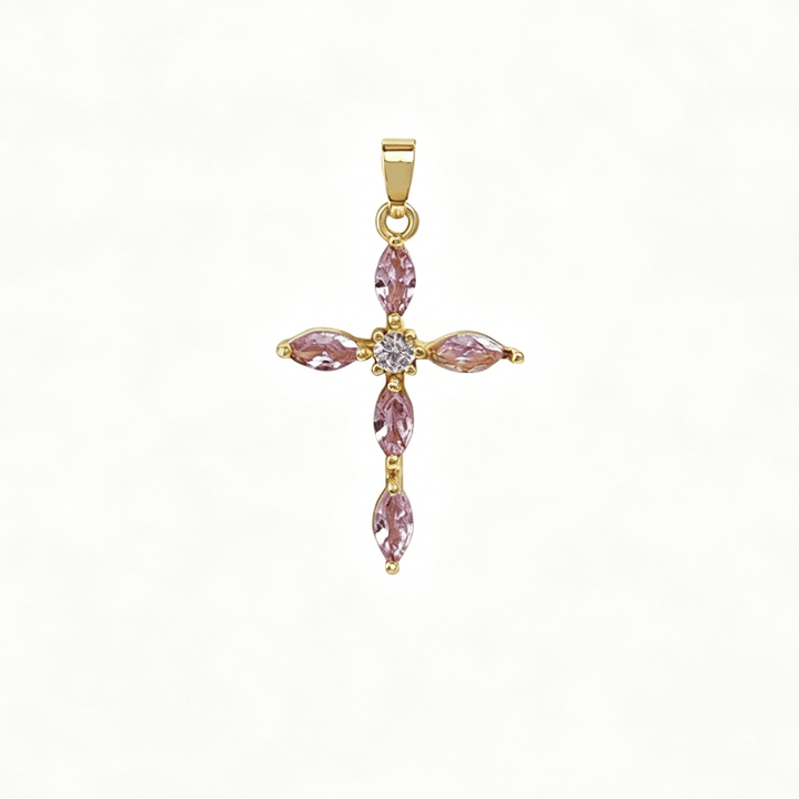 Christianartworkshop Elegante collana con croce a più pietre: simbolo di serena fede e dolce calore spirituale. - Rosa - image 5