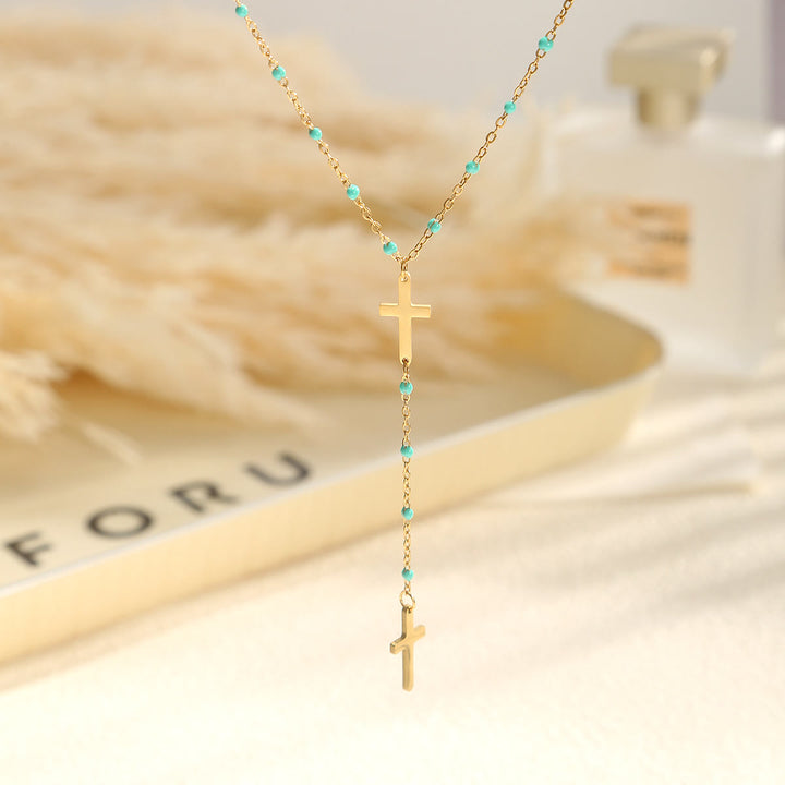 Christianartworkshop Collana a croce a strati: simbolo di grazia incrollabile e benedizione celeste. - Verde acqua - image 10
