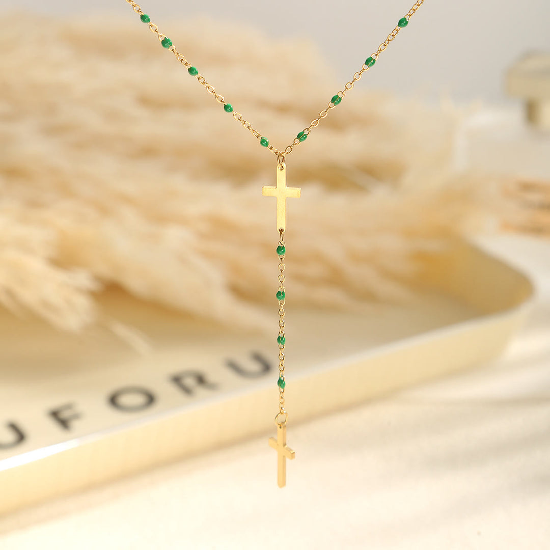 Christianartworkshop Collana a croce a strati: simbolo di grazia incrollabile e benedizione celeste. - Verde scuro - image 12