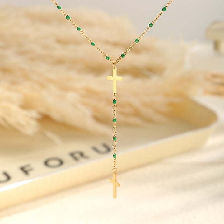 Christianartworkshop Collana a croce a strati: simbolo di grazia incrollabile e benedizione celeste. - Verde scuro - image 12