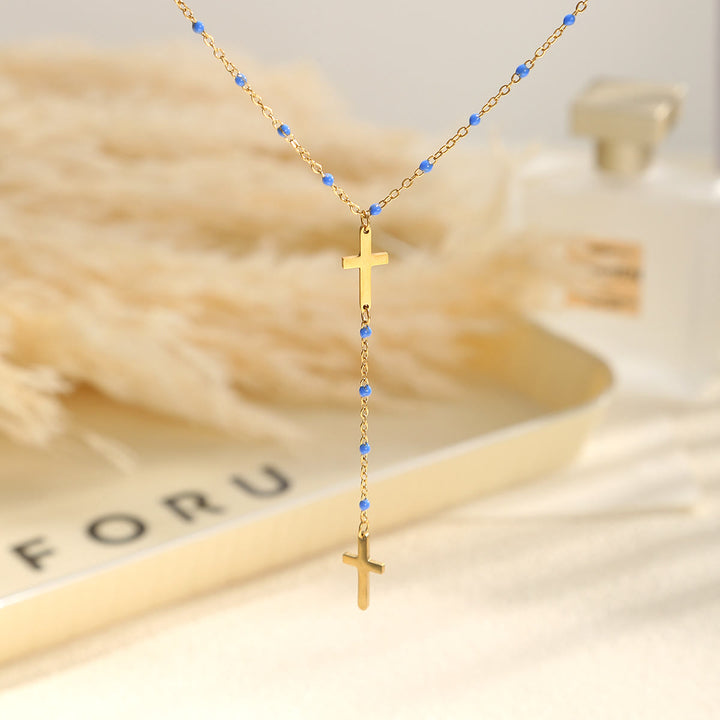 Christianartworkshop Collana a croce a strati: simbolo di grazia incrollabile e benedizione celeste. - Blu reale - image 6