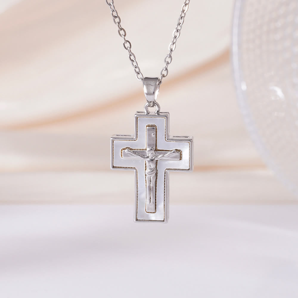 Christianartworkshop Collana con ciondolo a croce e crocifisso sovrapposti: simbolo di redenzione e grazia eterna - Argento - image 5
