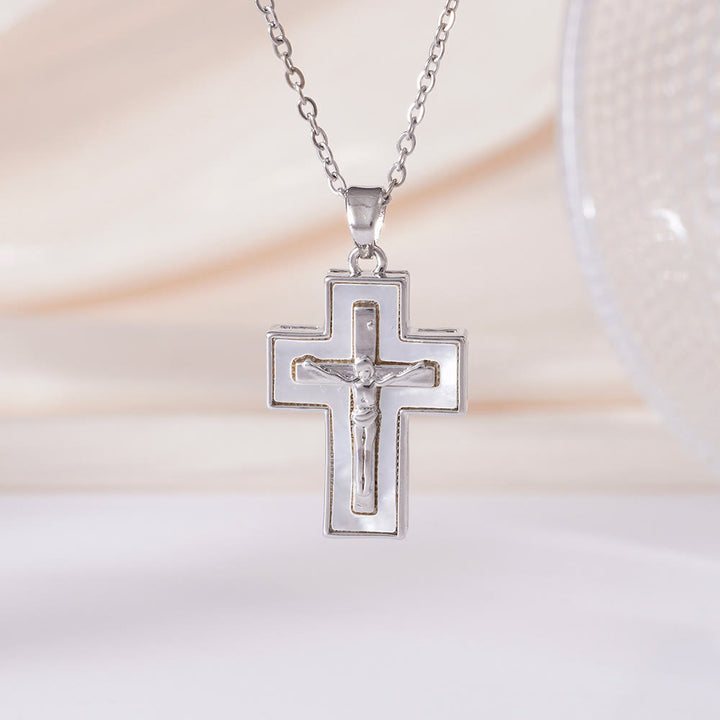 Christianartworkshop Collana con ciondolo a croce e crocifisso sovrapposti: simbolo di redenzione e grazia eterna - Argento - image 5