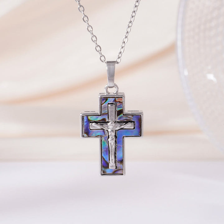 Christianartworkshop Collana con ciondolo a croce e crocifisso sovrapposti: simbolo di redenzione e grazia eterna - Blu - image 1