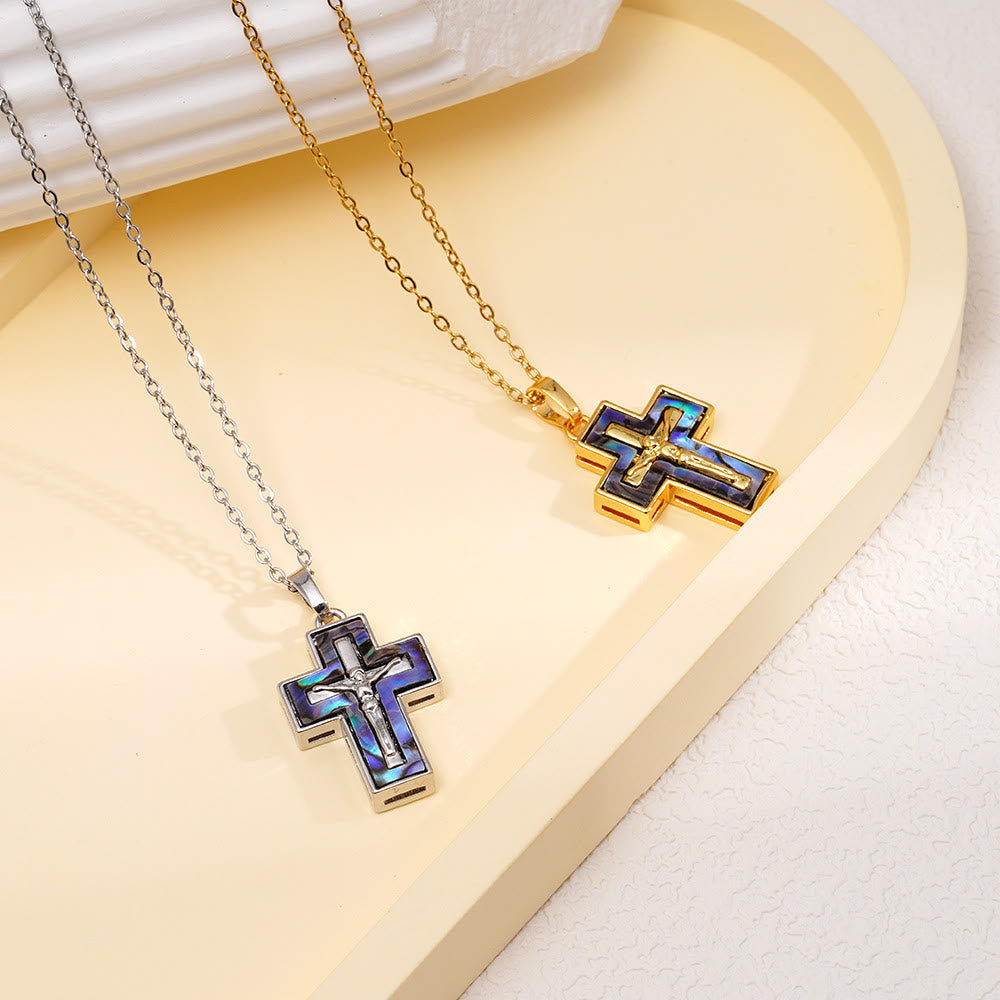 Christianartworkshop Collana con ciondolo a croce e crocifisso sovrapposti: simbolo di redenzione e grazia eterna - image 2