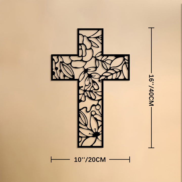Christianartworkshop Decorazione da parete in metallo a forma di croce cava con motivi floreali: emblema di speranza e grazia eterne. - 16''*8''*0.04''/40*20*0.1cm - image 6