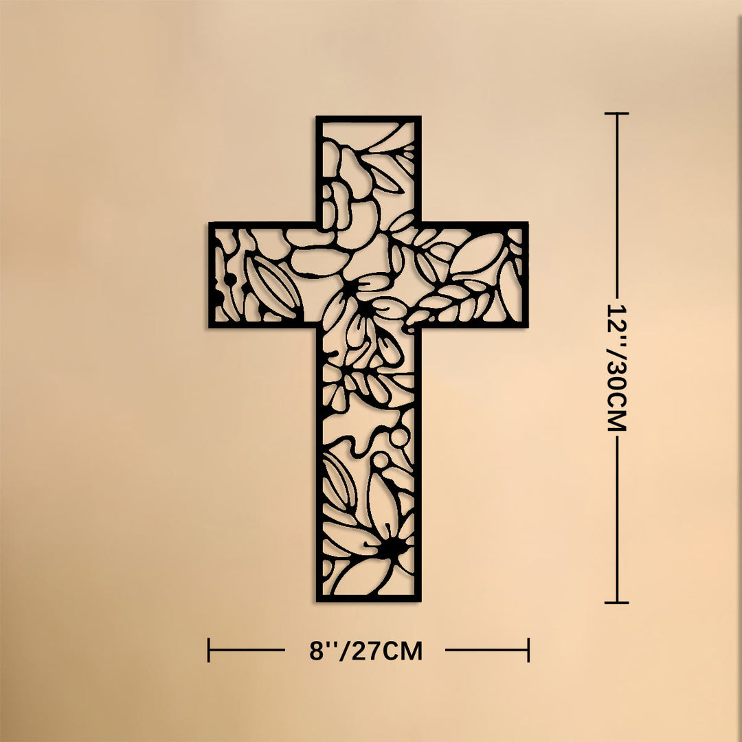 Christianartworkshop Decorazione da parete in metallo a forma di croce cava con motivi floreali: emblema di speranza e grazia eterne. - 12''*10,6''*0,04''/30*27*0,1 cm - image 5