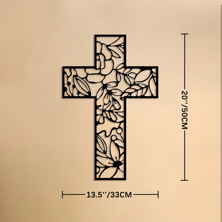 Christianartworkshop Decorazione da parete in metallo a forma di croce cava con motivi floreali: emblema di speranza e grazia eterne. - 20''*13,5''*0,06''/50*33*0,15cm - image 7