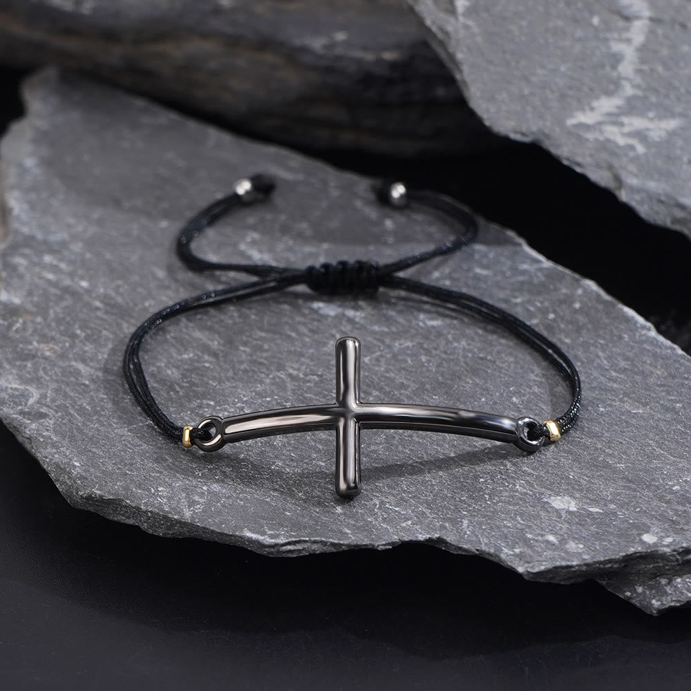 Christianartworkshop Bracciale moderno regolabile con cordino a croce: un promemoria di protezione divina e grazia infinita. - Nero - image 1
