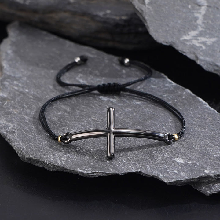Christianartworkshop Bracciale moderno regolabile con cordino a croce: un promemoria di protezione divina e grazia infinita. - Nero - image 1