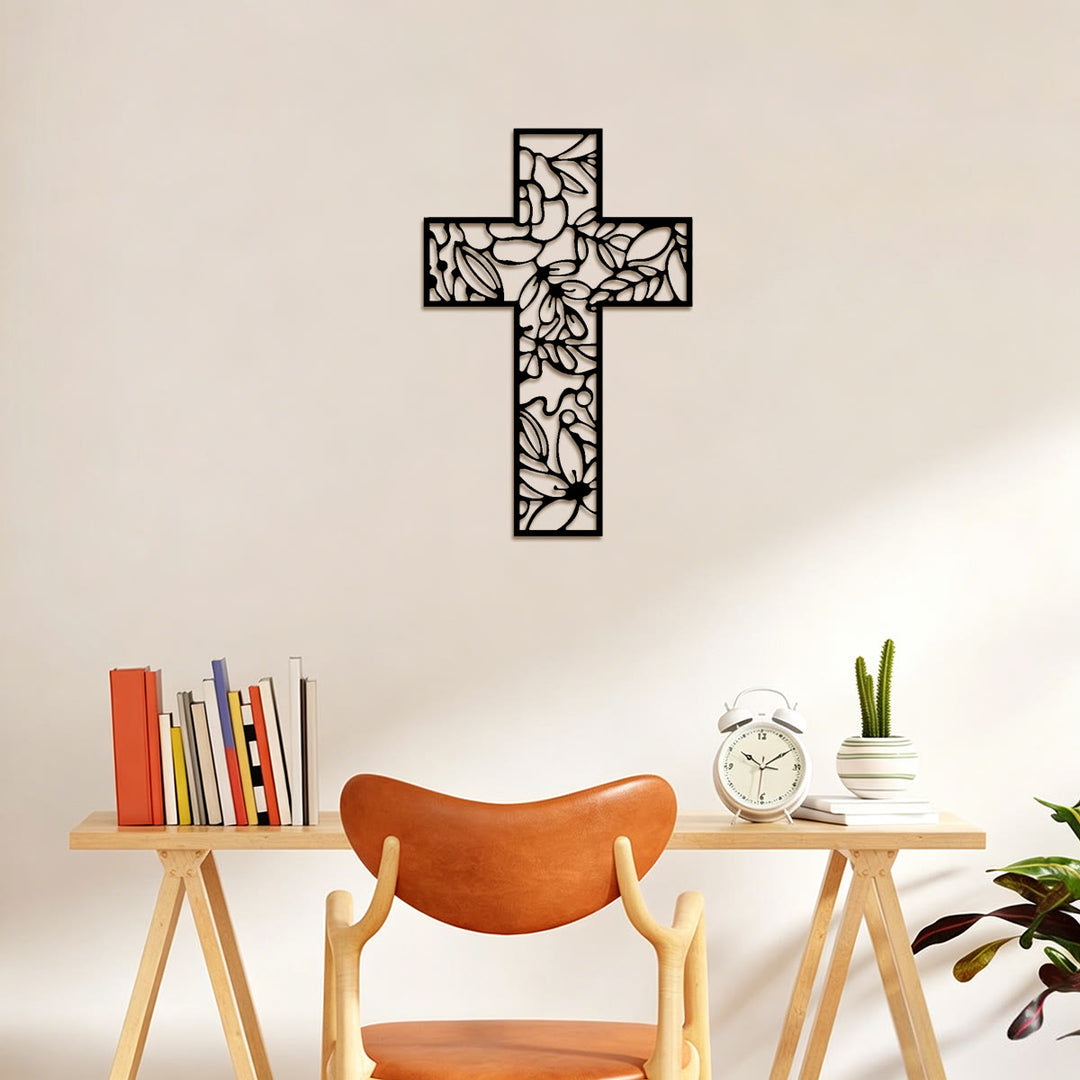 Christianartworkshop Decorazione da parete in metallo a forma di croce cava con motivi floreali: emblema di speranza e grazia eterne. - image 4