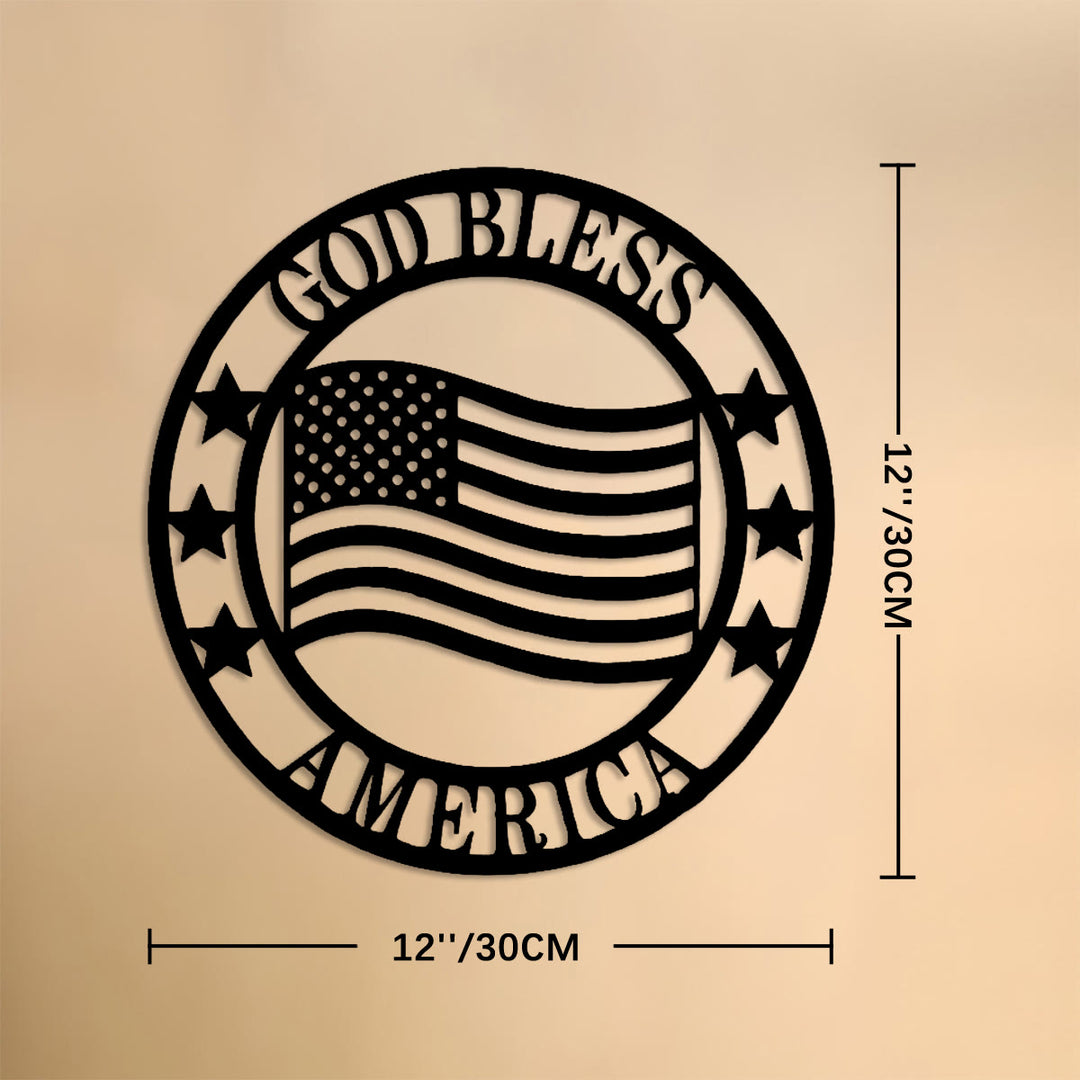Christianartworkshop Decorazione murale circolare in metallo con la bandiera "God Bless America": emblema di benedizione e orgoglio nazionale. - 11,81''*11,81''*0,4''/30*30*0,1 cm - image 5