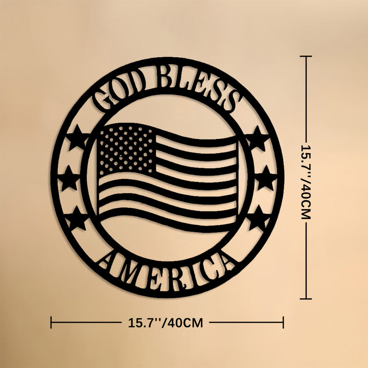 Christianartworkshop Decorazione murale circolare in metallo con la bandiera "God Bless America": emblema di benedizione e orgoglio nazionale. - 15,75''*15,75''*0,4''/40*40*0,1 cm - image 6