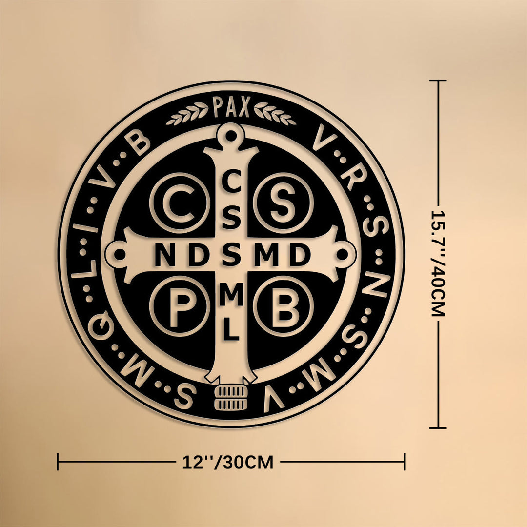 Christianartworkshop Decorazione circolare in metallo in stile medaglia classica di San Benedetto: un simbolo senza tempo di protezione spirituale. - 15,75''*15,75''*0,4''/40*40*0,1 cm - image 6