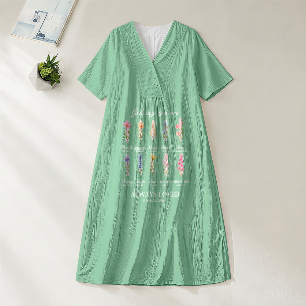 Christianartworkshop Dio dice che sei sempre amato Abito midi a maniche corte con scollo a V e stampa floreale di Christianartworkshop Dio dice che sei sempre amato - Verde - 4XL - image 0