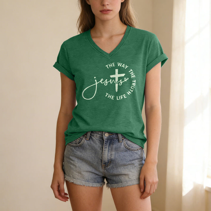 Christianartworkshop Gesù La Via La Verità La Vita Cerchio Croce T-shirt casual con scollo a V - image 17