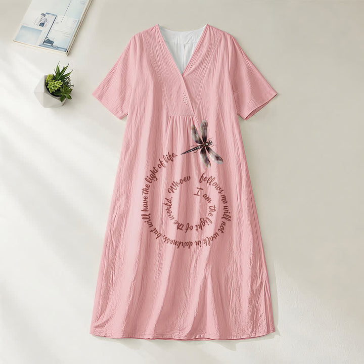 Abito midi a maniche corte con scollo a V e stampa libellula e verso ispiratore, modello Relaxed Fit Christianartworkshop - Rosa - 4XL - image 8