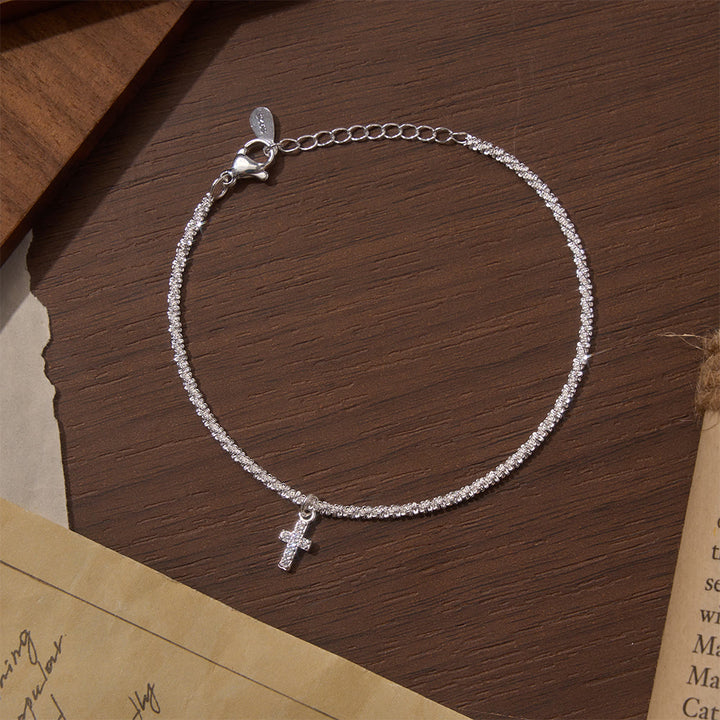 Christianartworkshop Collana e bracciale coordinati con delicata catena tennis a croce interamente tempestata di zirconi. - Braccialetto - image 0