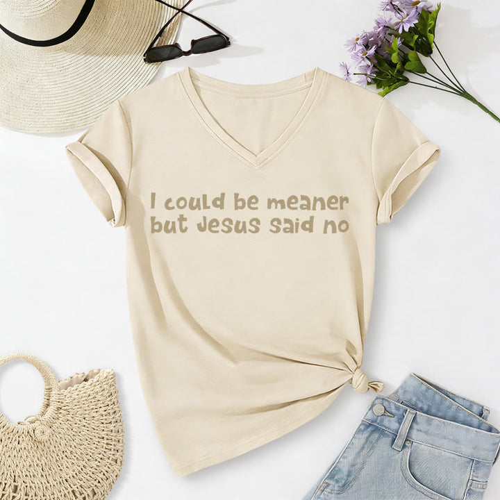 Christianartworkshop Maglietta casual con scollo a V "Potrei essere più cattivo, ma Gesù ha detto di no" con scritta divertente a tema religioso. - Beige - 2XL - image 8