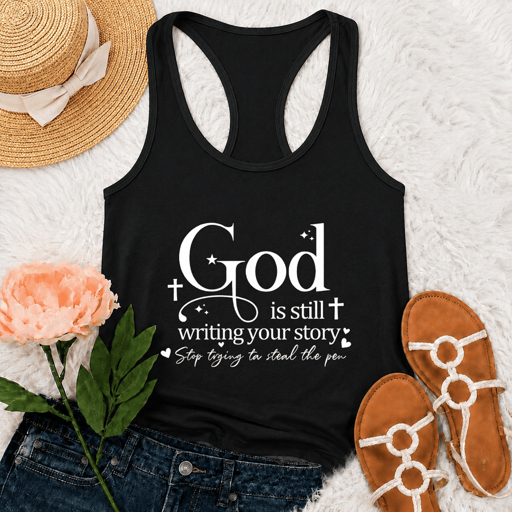 Christianartworkshop Dio sta ancora scrivendo la tua storia - Canotta da allenamento cristiana con spalline incrociate sulla schiena - Nero - 2XL - image 3