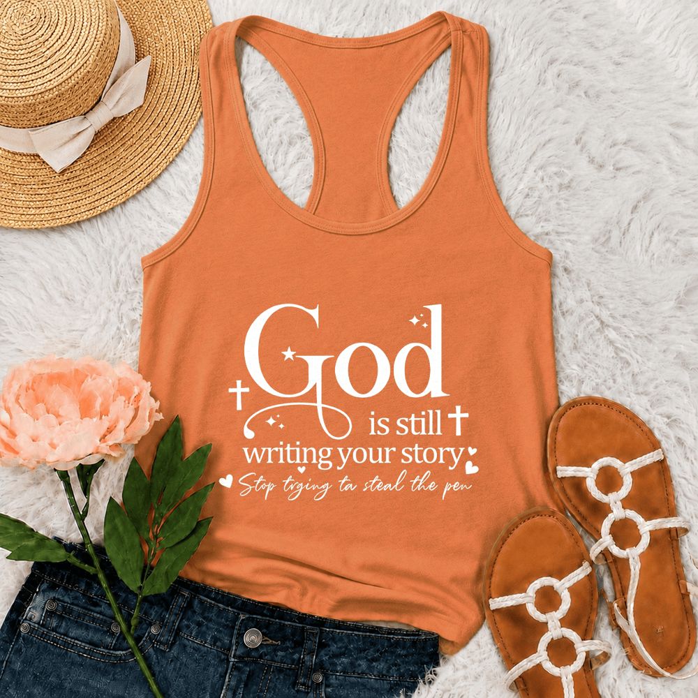 Christianartworkshop Dio sta ancora scrivendo la tua storia - Canotta da allenamento cristiana con spalline incrociate sulla schiena - Arancia - 2XL - image 27