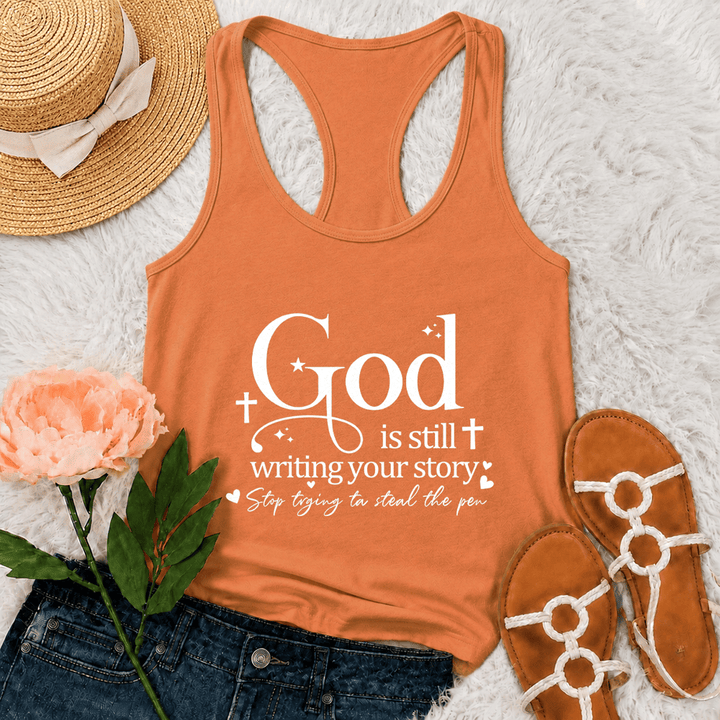 Christianartworkshop Dio sta ancora scrivendo la tua storia - Canotta da allenamento cristiana con spalline incrociate sulla schiena - Arancia - 2XL - image 27
