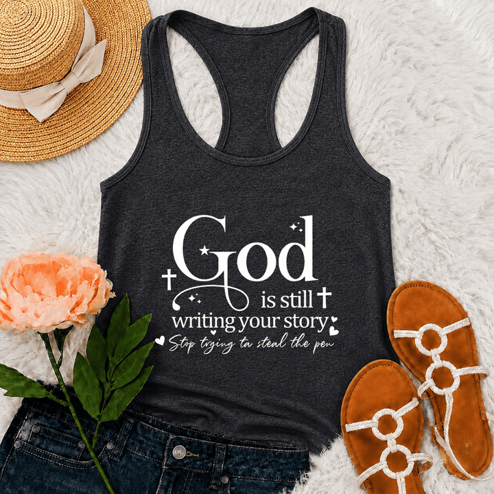 Christianartworkshop Dio sta ancora scrivendo la tua storia - Canotta da allenamento cristiana con spalline incrociate sulla schiena - Grigio - 2XL - image 9