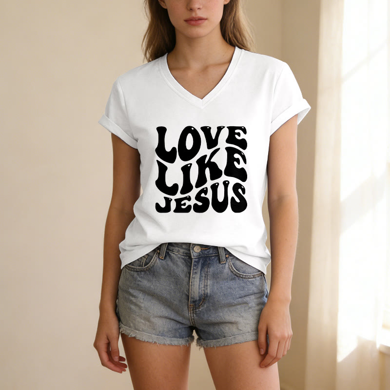 Christianartworkshop T-shirt casual con scollo a V e scritta retrò "Love Like Jesus". - image 21