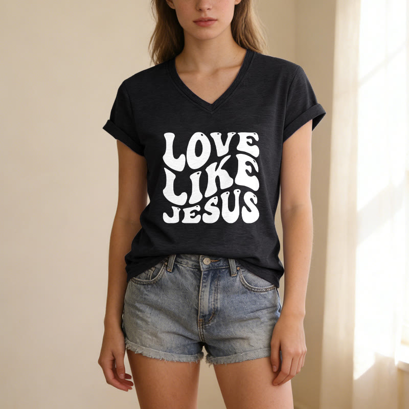 Christianartworkshop T-shirt casual con scollo a V e scritta retrò "Love Like Jesus". - image 15