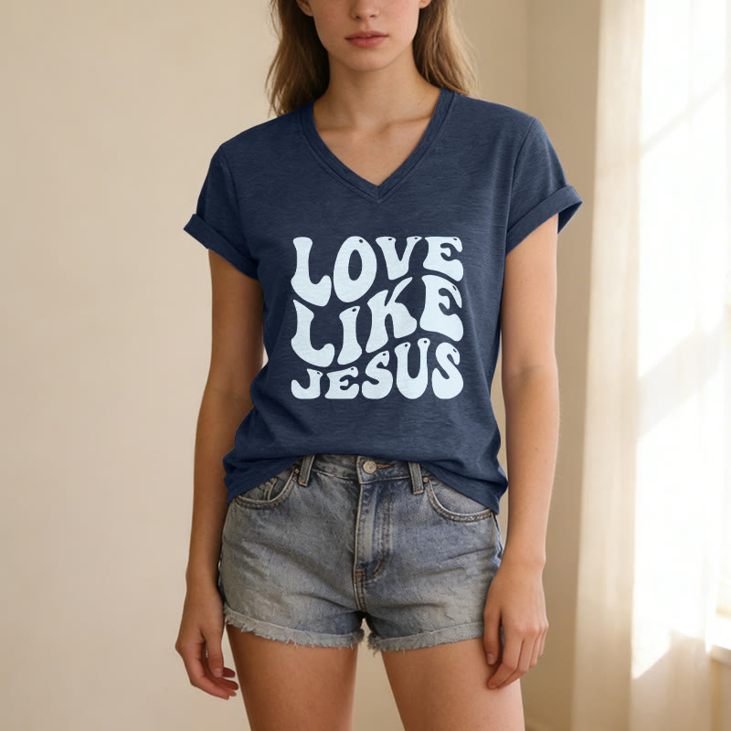 Christianartworkshop T-shirt casual con scollo a V e scritta retrò "Love Like Jesus". - image 3