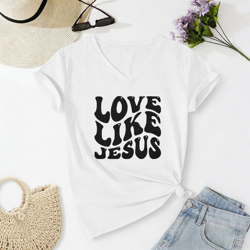 Christianartworkshop T-shirt casual con scollo a V e scritta retrò "Love Like Jesus". - Bianco - 2XL - image 20