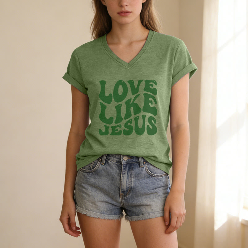 Christianartworkshop T-shirt casual con scollo a V e scritta retrò "Love Like Jesus". - image 19