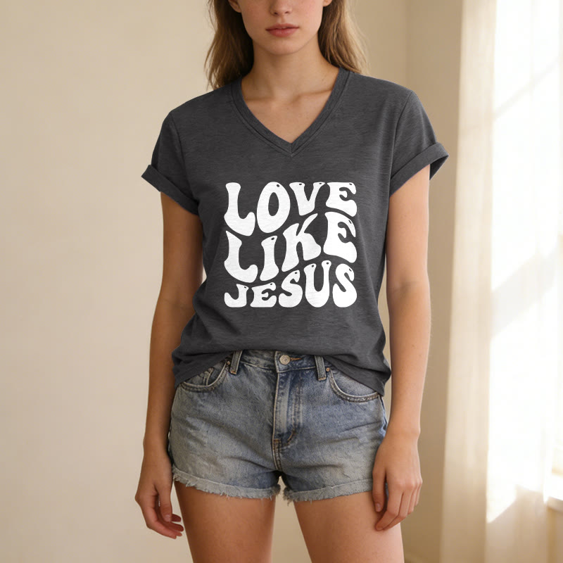 Christianartworkshop T-shirt casual con scollo a V e scritta retrò "Love Like Jesus". - image 11