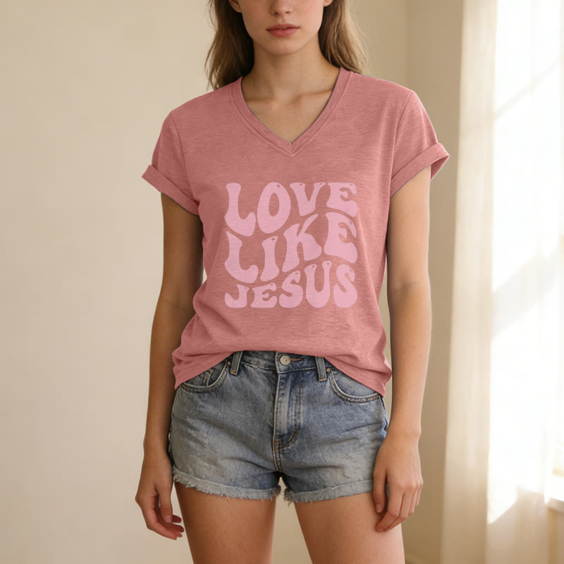 Christianartworkshop T-shirt casual con scollo a V e scritta retrò "Love Like Jesus". - image 13