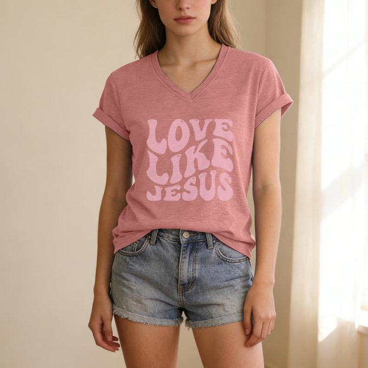 Christianartworkshop T-shirt casual con scollo a V e scritta retrò "Love Like Jesus". - image 13
