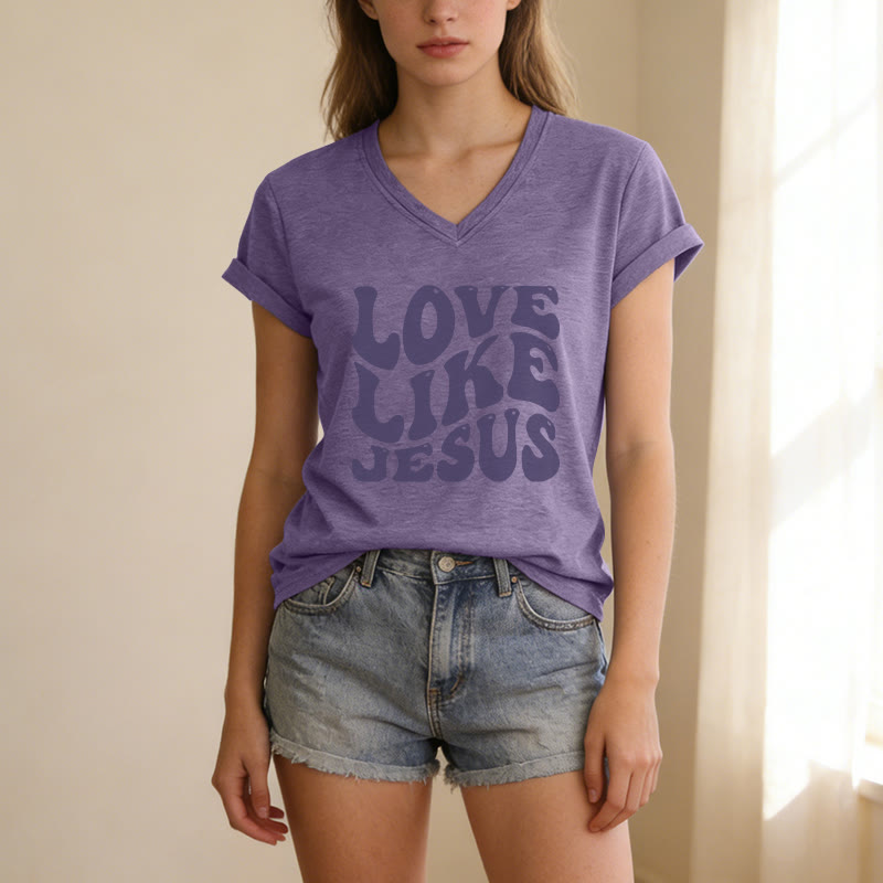 Christianartworkshop T-shirt casual con scollo a V e scritta retrò "Love Like Jesus". - image 9