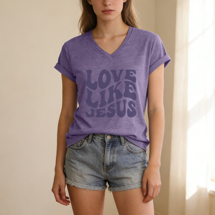 Christianartworkshop T-shirt casual con scollo a V e scritta retrò "Love Like Jesus". - image 9