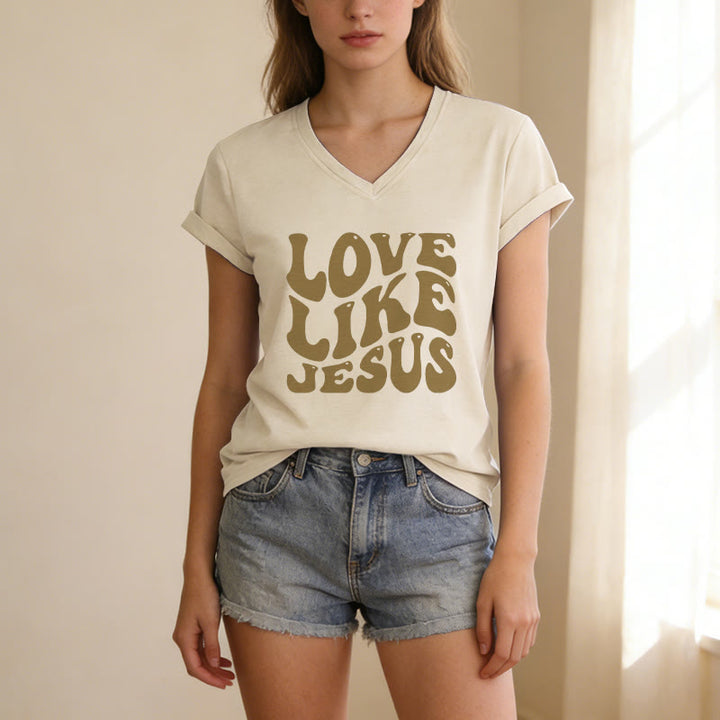 Christianartworkshop T-shirt casual con scollo a V e scritta retrò "Love Like Jesus". - image 5